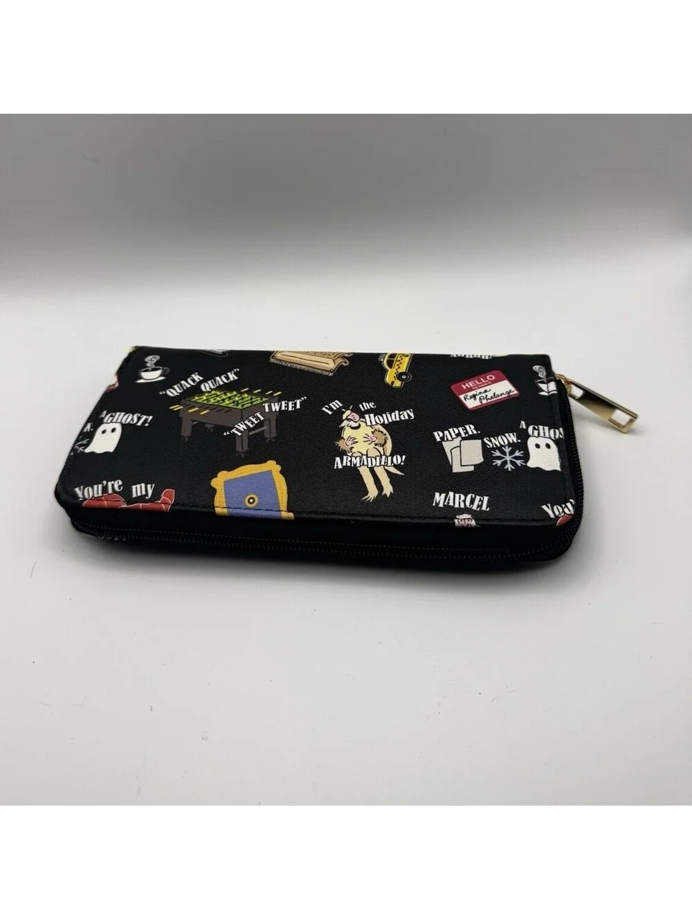 FRIENDS TV Show Allover Doodle Print Zip Around Wallet Black Central Perk